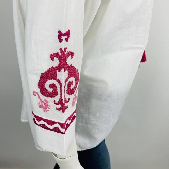 New Chico's Womans Sz 4 20/22 Easy Peasant Top White Embroidered Tassels Top NWT - Picture 7 of 10